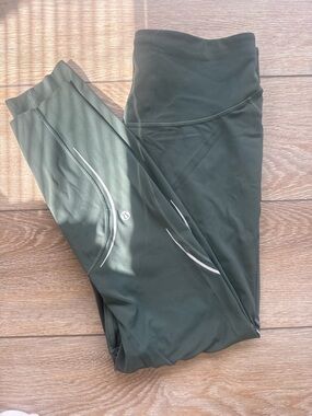 lululemon athletica Dark Green Leggings with Reflective Accents